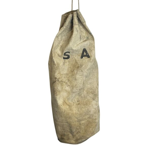 Vintage Large Canvas Rivets Rucksack Military Pack Baseball Bat Bag Tie Top - Picture 1 of 7